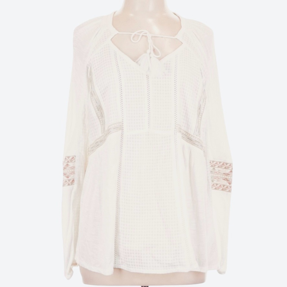 Puffy Long Sleeve Bohemian Aztec Embroidered Cottagecore Peasant Top